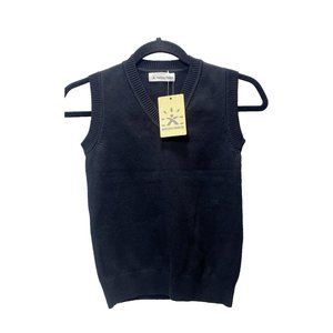 Black Sweater Vest Boys Size 7-8 V-Neck School Uniform Soft Knitted Cotton Top